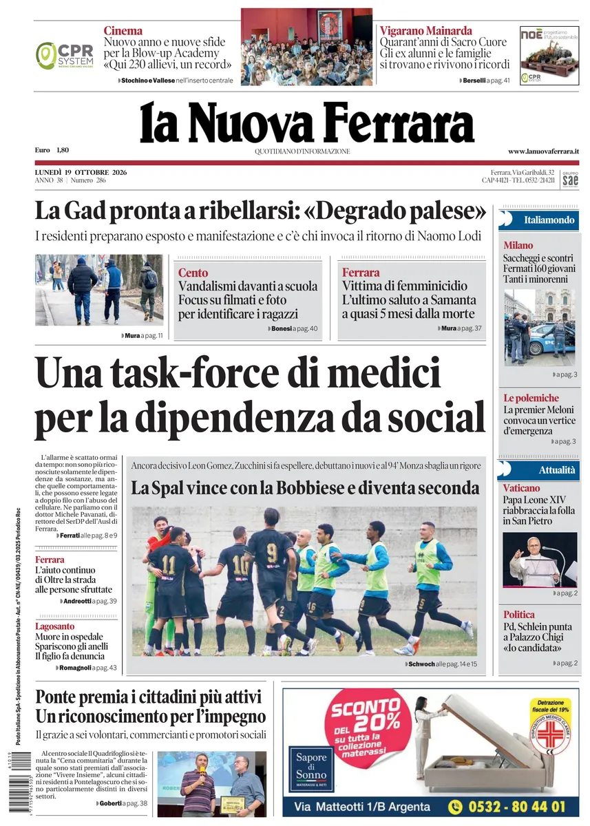 Prima-pagina-nuova ferrara-oggi-edizione-del-2026-10-19